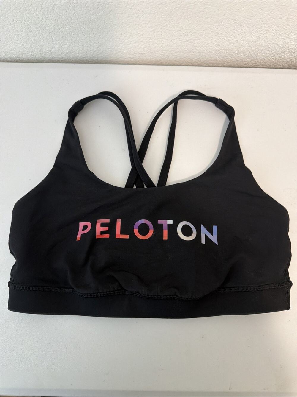 Lululemon Peloton Sports Bra Womens 10 Black Strappy Crossback Yoga Athletic Gym